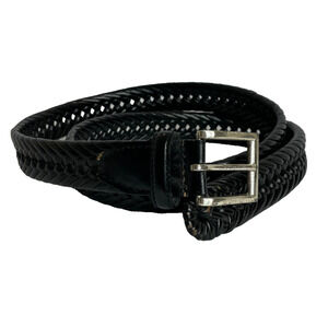 Men's 44" Unbranded Black Woven Bondede Leather Belt Silver Buckle